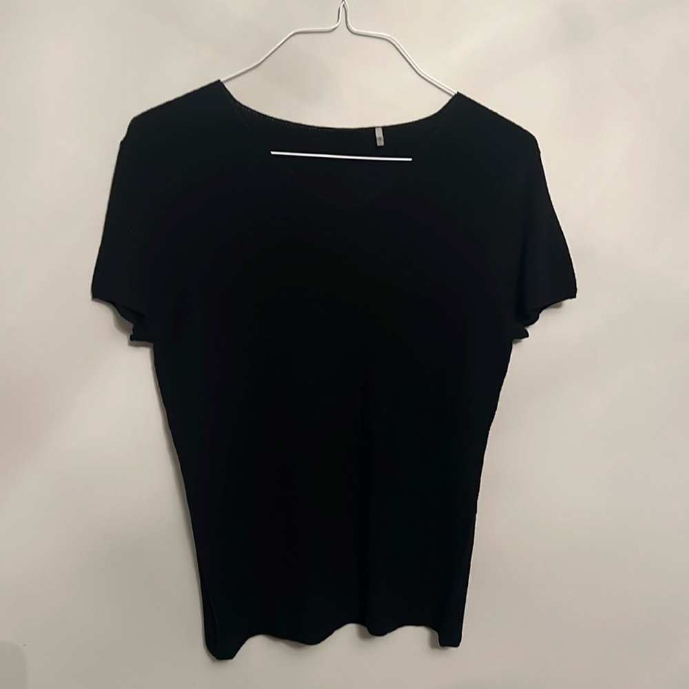 Elie Tahari Size Large Black Woman Designer Short Sleeve Top Shirt